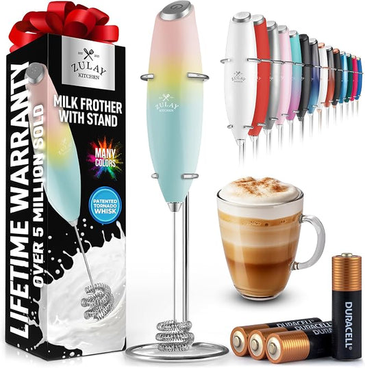 Zulay Kitchen Powerful Milk Frother Wand With Duracell Batteries - Ultra Fast Handheld Drink Mixer - Electric Whisk Foam Maker for Coffee, Lattes, Cappuccino & Matcha - Triple Whisk - Pink Sunrise