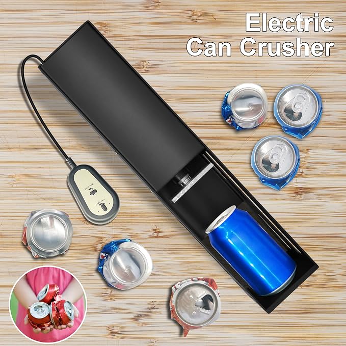 Electric Can Crusher for Recycling 12oz&16oz Aluminum Cans,16oz Metal Can Crusher, Heavy-Duty Smasher for Aluminum Seltzer, Soda, Beer Cans and Bottles for Recycling