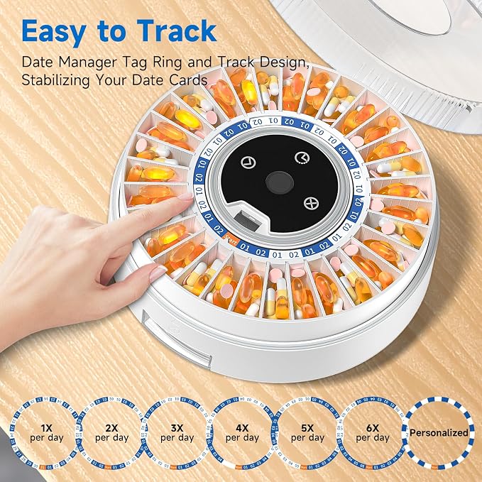 Zoksi Premium 31-Slot Automatic Pill Dispenser with Fingerprint & Key Lock, Smart Medication Organizer with Alarm & Light, Electronic Pill Organizer for Elderly & Forgetfulness