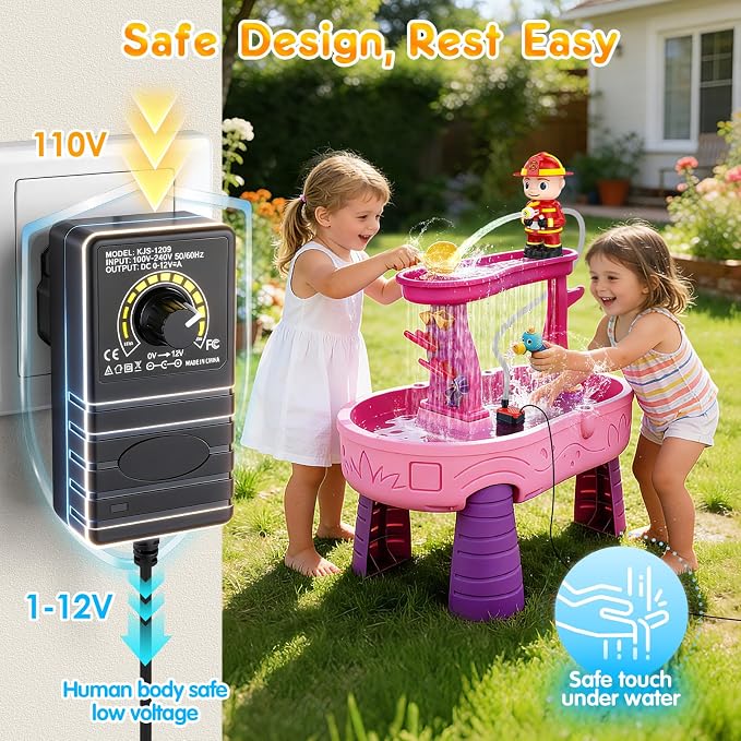 WITALENT Water Table Pump, Fireman Water Pump for Water Table for Kids Ages 3-5, Stepless Adjustable Water Flow，Safe Plug-in Use, Long Cord, Magnetic Base, No Drilling, NOT Included Water Table