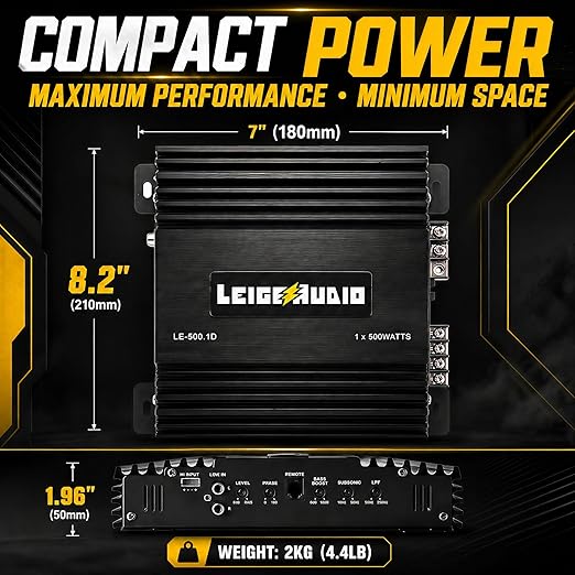 500 Watts MonoBlock Amplifier, Class D, 1 Ohm Stable Subwoofer Amplifiers for Car Audio Speakers