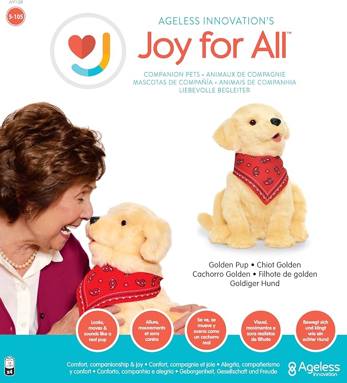 JOY FOR ALL Ageless Innovation Companion Pet for Seniors - Lifelike Animatronic Dog - Realistic Soft-Touch Coat & Heartbeat - Therapy Stuffed Animal - Toy for Alzheimer's & Dementia - Golden Pup | Lifelike & Realistic Companion with Soft Fur, Head and ...