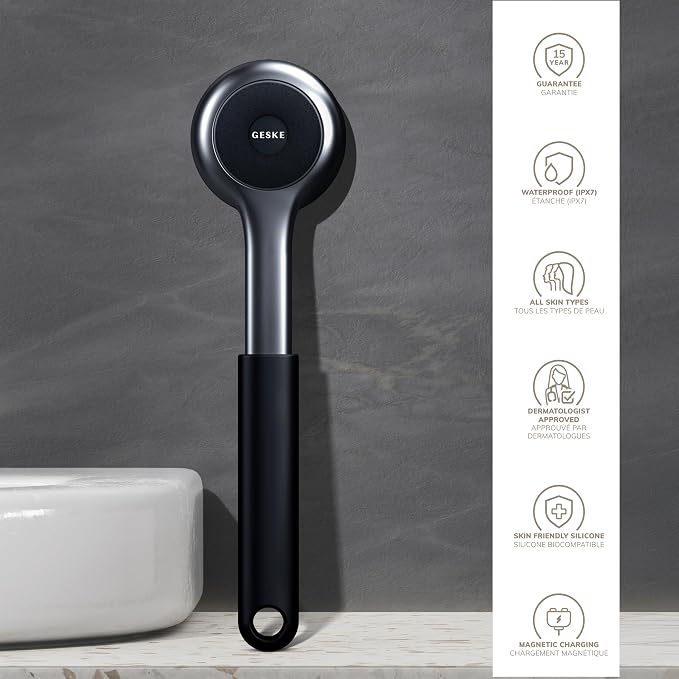 GESKE Sonic Full-Body Brush & Intensive Exfoliator | 8 in 1 | Electric Body Cleansing Brush | With SmartSonic Pulsations | Deep Cleansing, Exfoliation, Massage | Extendable Handle | Rough Skin Remover