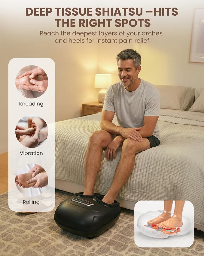CILI 4-in-1 Foot Massager with Heat,Vibraion,Deep 3D Shiatsu,Compression,Rolling Feet Massager FSA Eligible HSA,Big Size 13" for Men Women Home Office Foot Pain Relief (Toe-Touch Control) Gifts Mom