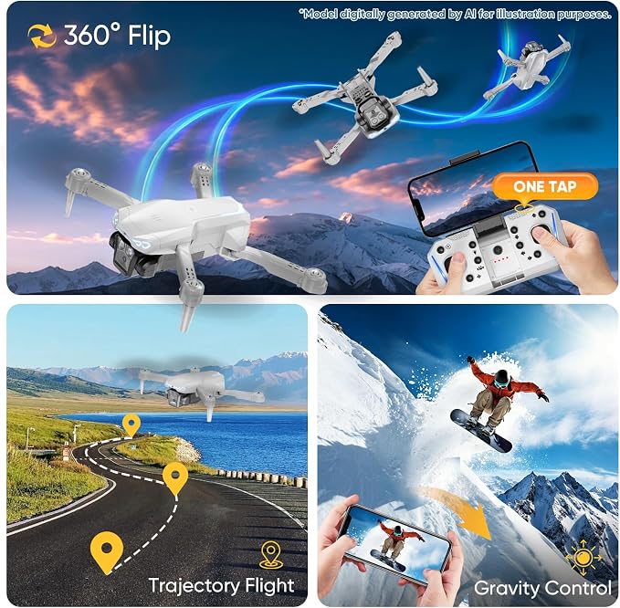 1080P Drone with Camera for Adults, Kids & Beginners, Foldable FPV Quadcopter with One Key Takeoff/Landing, Gesture Control, 360° Flips, 2 Batteries, Easy Flying Toy Gift for Teen Boys and Girls