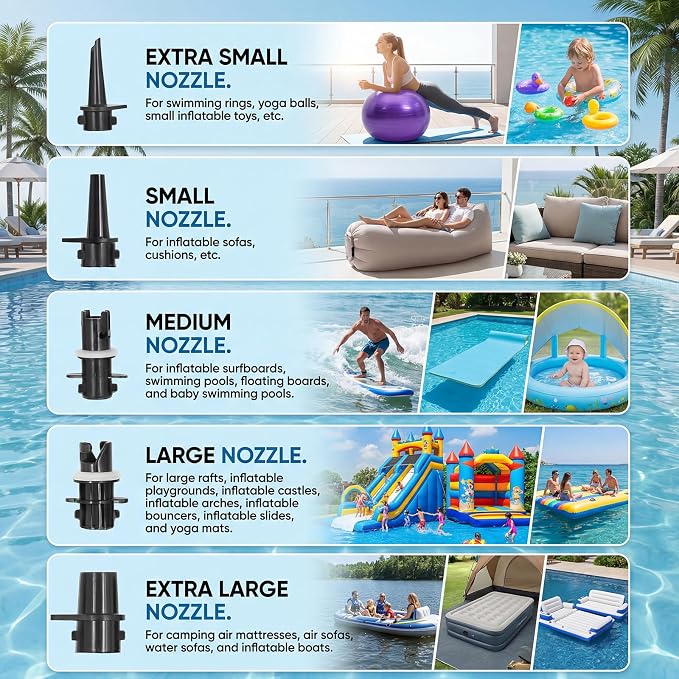 Electric Air Pump, 400W Quick-Fill Inflator/Deflator, 110–120V AC with 4 Nozzles, High-Pressure Fast Inflate for Air Mattress, Pool Floats, Rafts & Gymnastics Air Track, Overheat Protection