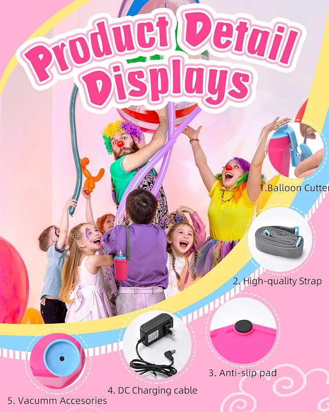 Portable Balloon Pump Electric, Rechargeable Cordless Balloon Pump Inflator for All Balloons, Latex 260q Foil Mylar Balloon Inflation, Quick-Fill Inflator& Deflator for Inflatables
