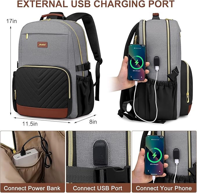 Focdod Laptop Backpack for Women Bookbag: 15.6 inch Work Backpacks with Pouch Pocket for Large Capacity Cup & USB Charger College Book Bag Travel Business Nurse Teacher Bookbags Anti-theft Back Pack