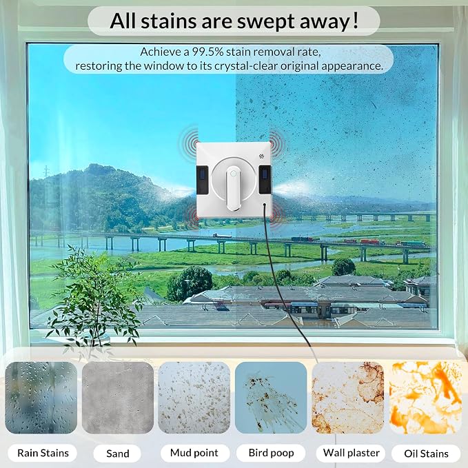 Smart Window Cleaning Robot With Dual Water Spray,3800pa Suction, Multiple Anti - Fall Protection,AI Path Planning,App & Remote Control,Ideal Window Washer Robot For High-Rise Windows And Glass Doors
