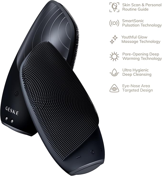 GESKE SmartAppGuided Sonic Thermo Facial Brush | 6 in 1 | Skin Cleansing | Cleansing Brush with Thermal Function | Electric Facial Massager