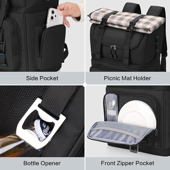 Large Waterproof Insulated Cooler Backpack for Men & Women, Double Decker Leak Proof Cooler Backpack for Beach, Camping, Picnic, Travel, 26L, 44Cans