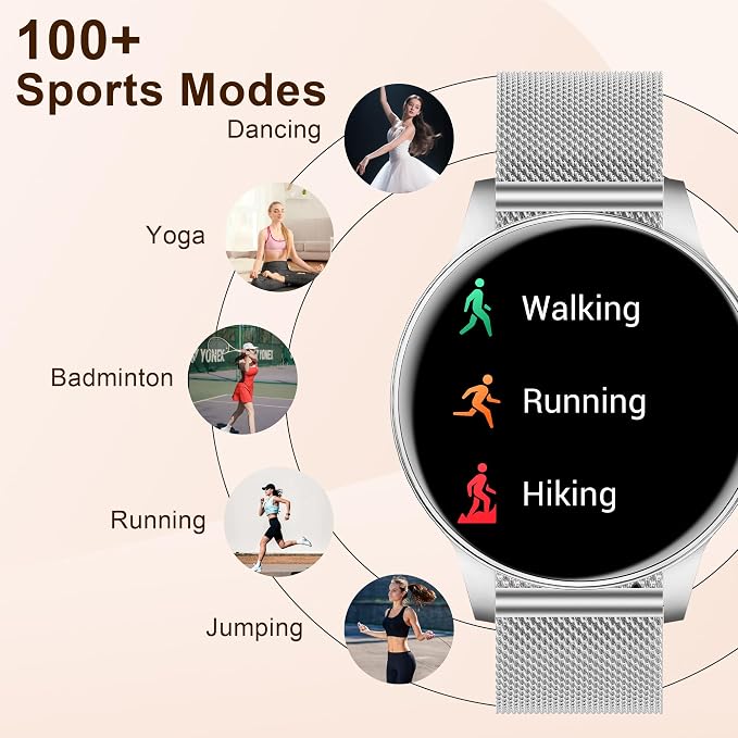 Smart Watches for Women, 1.27" HD Smart Watch for Android Phones & iPhones, Smartwatch Answer/Make Calls, Fitness Tracker with Heart Rate/Sleep/SpO2 Monitor, 110+ Sport Modes, 3 Bands (Silver)