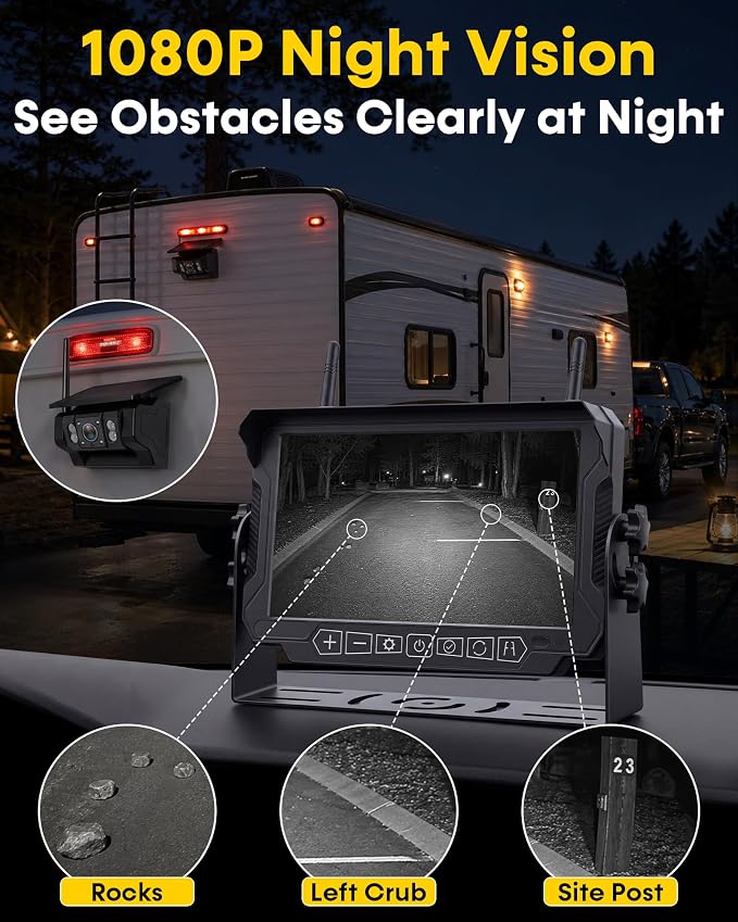 Dual Magnetic Backup Camera Wireless: Monitor 2 Areas at Once, Check Interior Hitch or Rear View While Driving & Reversing – 3-Min Setup, 7" 1080P Monitor with 20lb Magnetic Camera for RVs & Trailers