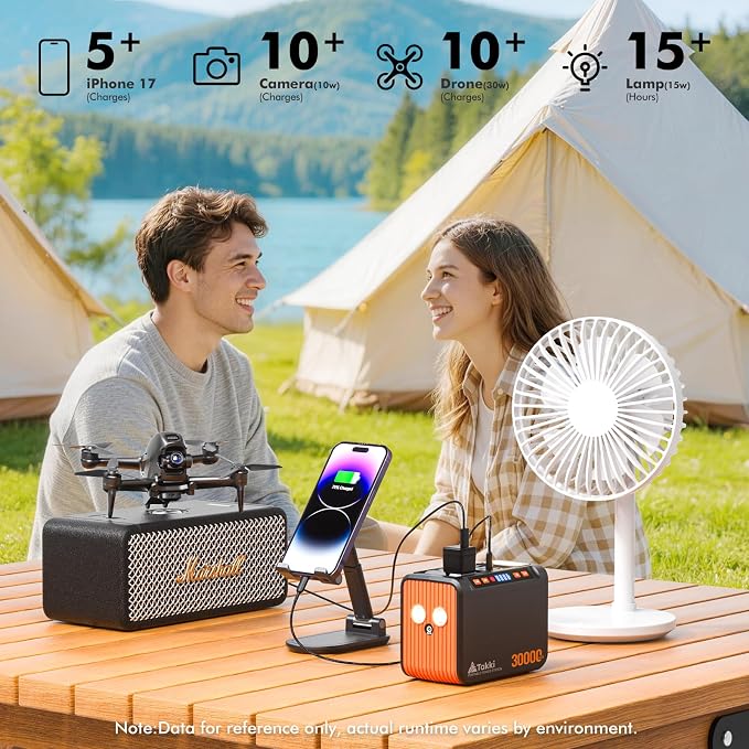 Takki 111Wh Portable Solar Generator Power Station with 21W Foldable Solar Panel, 120W Peak Solar Charger Power Bank with 110V AC DC USB Ports for Camping Emergency Outdoor Home Use