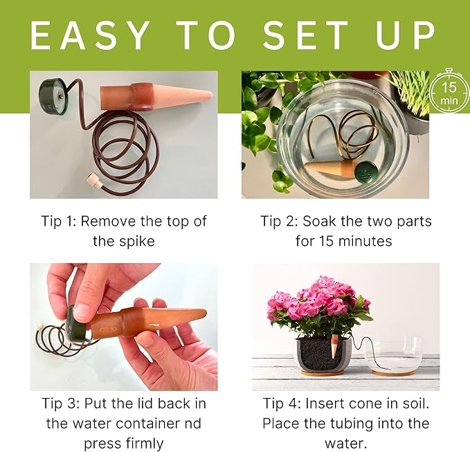 Blumat Classic Self-Watering Stakes - Prevents Overwatering and Underwatering for Healthy Growth While You are Away - Ideal for Indoor Plant Watering (12 Pack w/o Adapter)