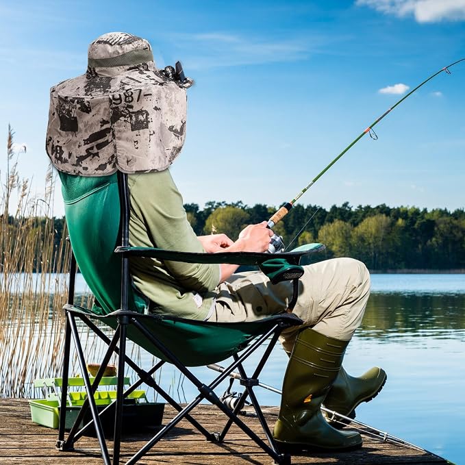 Chuarry Wide Brim Sun Hat with 2 Solar Fans and Neck Flap Outdoor Solar Powered USB Charging Bucket Fishing Hat for Men Women
