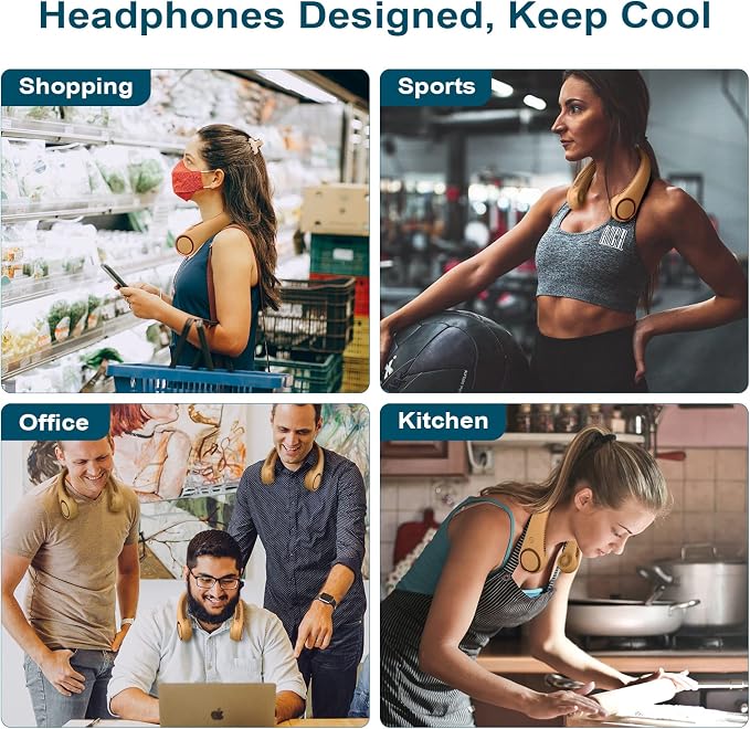 CIVPOWER Neck Fan: Portable Personal Neck Cooling Rechargeable Bladeless Fan - Hands Free 3 Speed 4000 mAh Battery USB Operated Wearable Headphone Design - Gift for Men Women Outdoor (Orange)
