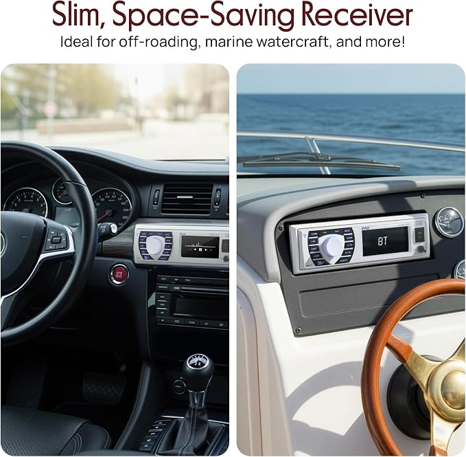 Pyle Marine Receiver & Speaker Kit - In-Dash LCD Digital Stereo Built-in Bluetooth & Microphone w/ AM FM Radio System 5.25’’ Waterproof Speakers (2) MP3/USB/SD Readers & Remote Control - PLMRKT36WT