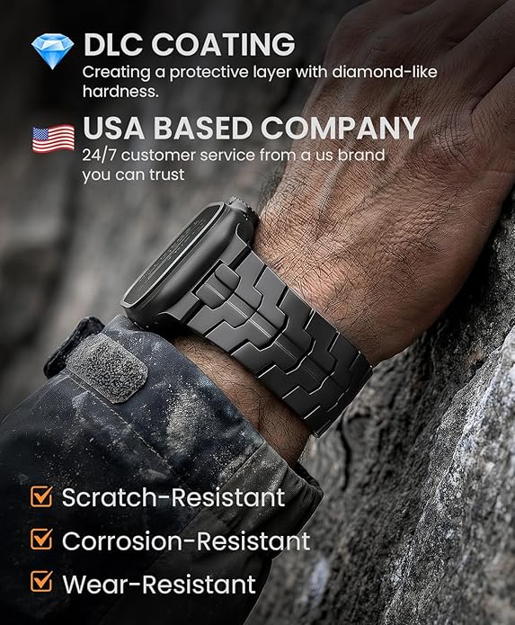 Grade 5 Titanium Band for Apple Watch Ultra 3/2/1 49mm & Series 11/10 46mm, DLC Coating Anti-Scratch Ultra 3 Band with Small-Link Design for Precise Fit, Secure Butterfly Clasp Band for Men