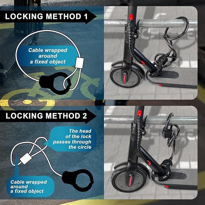 Electric Scooter Lock, Anti-Theft Cable Lock with Key, 39.37inch for E-Scooter, Electric Bike, Bicycle, Motorbikes