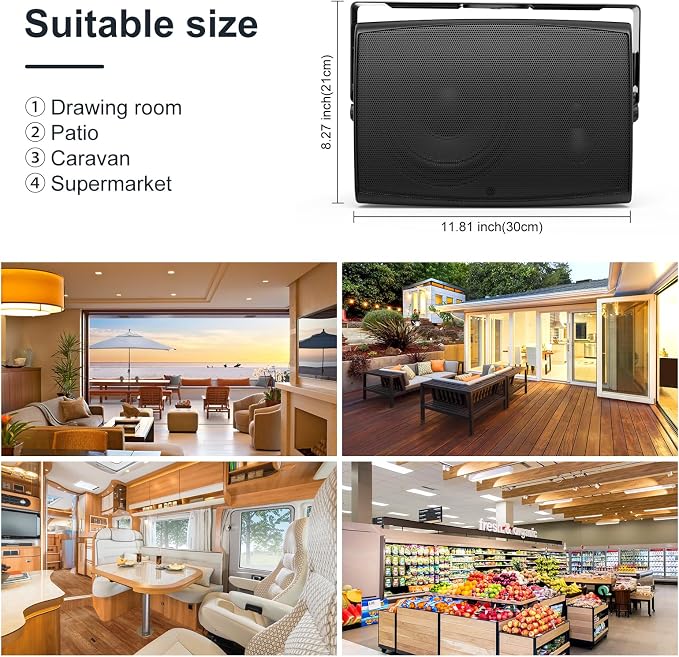 STUDIOFINIX 6.5-Inch 400W Outdoor Bluetooth Speakers Waterproof Wired, Wall-Mount Waterproof Speaker System for Patio, Home, Poolside, Deck, Backyard (Pair,Black)