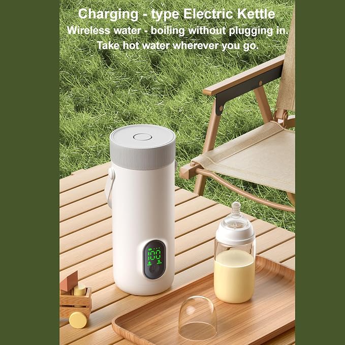 Portable Electric Kettle Rechargeable Cordless Travel Kettle 350ML 10 Min Quick Boil 12H Constant Temperature 4 in 1 Design with 27000mAh Battery for Outdoor Camping Car Travel