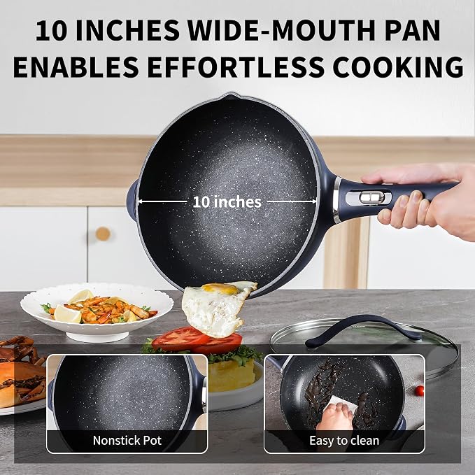 AUTUCU 3-Quart Electric Hot Pot & wok Nonstick with Steamer | Electric Skillet 1200W for Dorm, Home, Gifts (Includes Silicone Spatula) Multi-Cooker