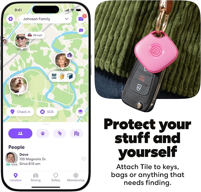 Tile by Life360 Mate Bluetooth Tracker, Keys Finder and Item Locator for Keys, Bags and More. Phone Finder. Both iOS and Android Compatible. 1-Pack (Pink Punch)