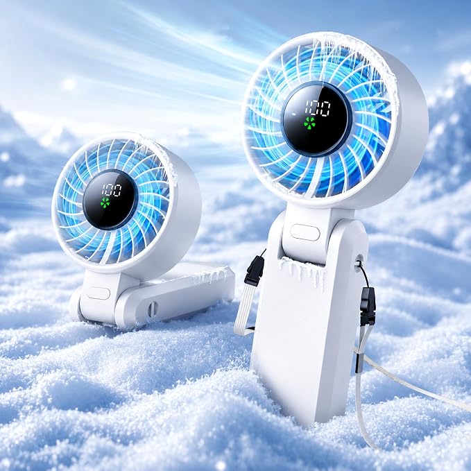 【5200mAh】Portable Handheld Fans for Travel, High-Speed Motor, Rechargeable Hand Held Fan, 5 Speed,180°Foldable, Small Personal Fan,4-IN-1 Hand/Desk/Waist/Neck Fans,Summer Beach Travel Essentials