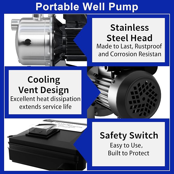 LANCHEZ Shallow Well Pump, Stainless Steel Garden Irrigation Pump, 115V Water Transfer Pump, Water Booster Jet Pump for Home Garden Lawn Farm, Silver