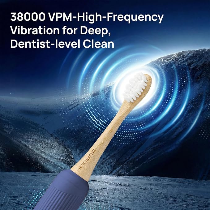 Bamboo Electric Toothbrush for Adults，Sonic Electric Toothbrush with 4 Bamboo Heads, Soft Castor Oil Bristles, 5 Modes, Smart Timer, Sonic Technology, IPX7 Waterproof, 70-Day Battery Life-Navy
