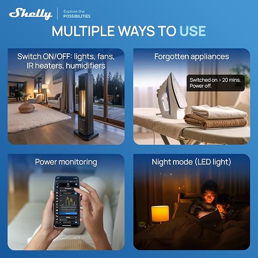 Shelly Smart Plug UL, WiFi, Bluetooth, Zigbee, Matter Outlet with Power Metering, Works with HomeKit, Google Home, Alexa, Home Assistant, Smart Socket, Easy Setup (4, White)