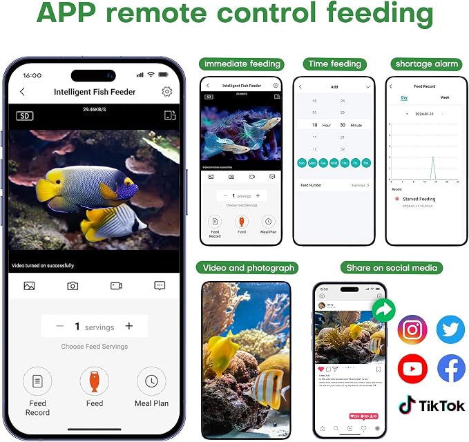 WiFi Automatic Fish Feeder for Aquariums and Home,Smart App Control & Monitor Auto Fish Food Dispenser with 2.5K HD Video and Timer,230ml Fish Feeder and for Betta,Turtle,Koi Tank,USB Powered