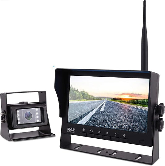 Pyle Rear View Camera with Monitor - Wireless Backup Camera And Monitor Kit w/ 7" 1080p HD IPS TFT LCD Panel & IR Night Vision Rear Camera For Truck, Travel Trailer, Campers, SUV, Pickup -PLCMTR83WIR