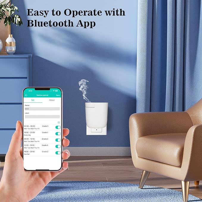 Plug-in Diffuser, Waterless Scent Air Machine, Bluetooth/Manual Dual-Control, 500 Sq. Ft Coverage Luxury Fragrance Diffuser, Essential Oil Aroma Diffuser for Home, Office, Small Room, Spa