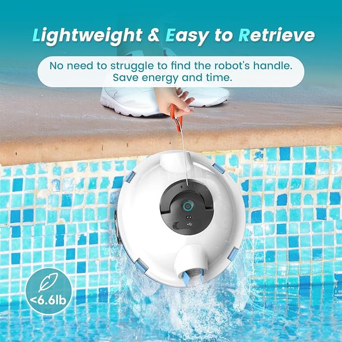 Y10 Robotic Pool Cleaner, Cordless Pool Vacuum with High Efficiency Dual Suction Power, 130 Mins Runtime, Self-Parking & Smart Navigation Pool Vacuum Robot for Above-Ground & Flat Inground Pools