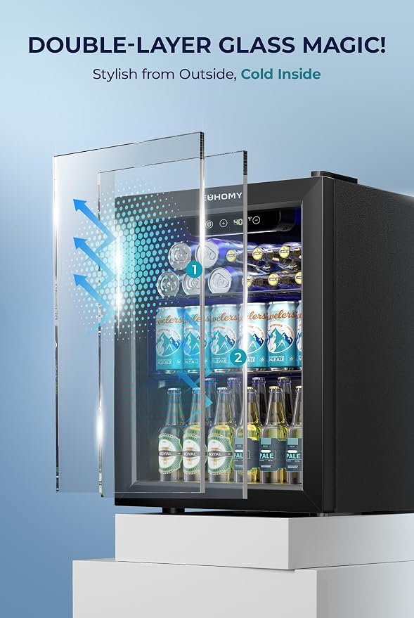 EUHOMY Beverage Refrigerator Cooler - 68 Can Mini Fridge with Glass Door for Soda, Beer, Wine, Small Refrigerator with Digital Temperature Control and Adjustable Shelves for Home Office Bar, 1.7 Cu.ft