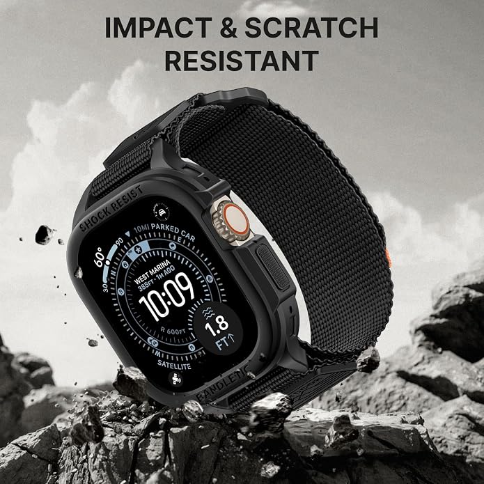 Bandletic Rugged Case with Band Compatible with Apple Watch 49mm(Ultra 3/2/1),46mm(Series 11/10), 45mm(Seriess 9/8/7),44mm(SE3/SE2/SE/6/5/4), Protective Cover Sport Accessories for iWatch Men