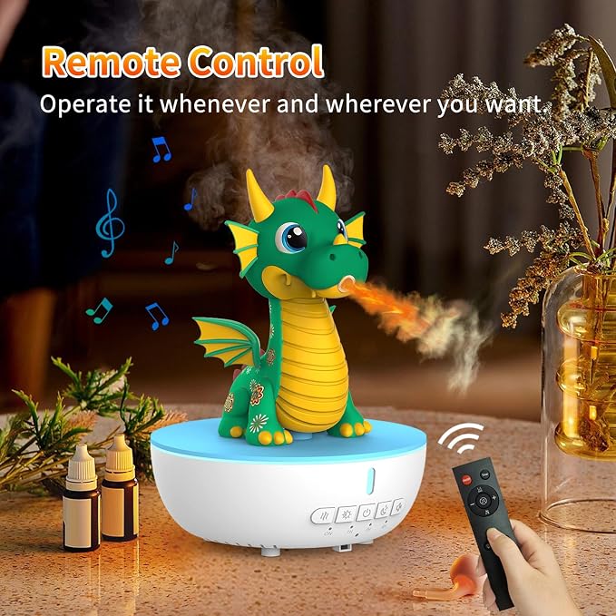 Essential Oil Diffuser for Kid, 200ML Aromatherapy Diffuser Humidifier With Remote & Timer Control, 10 Soothing White Noise, Cute Aroma Diffuser for Bedroom Home Office, Green