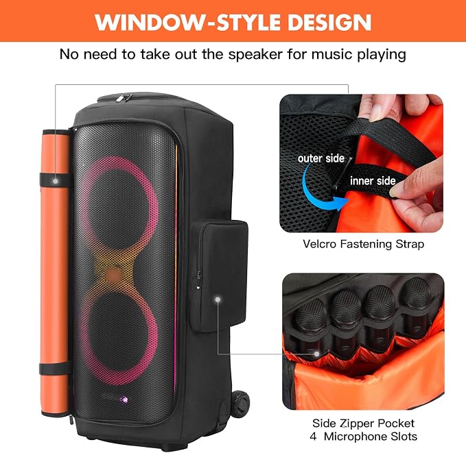 LEFOR·Z Speaker Case Compatible with JBL PartyBox 710,Bottomless Speaker Dust Cover Storage Bag Fits for JBL PartyBox 710 for Outdoor Travel,Black+Orange,Cover Only（NOT For 720） Without Wheels