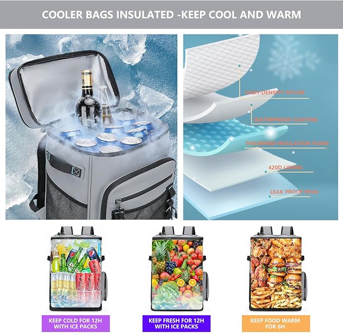 Backpack Cooler,40 Cans Cooler Backpack Insulated Waterproof&Leak Proof,Soft Cooler Bag with 2 Compartments for Men&Women,Picnic Backpack Ice Chest for Camping Hiking Fishing Lunch Beach