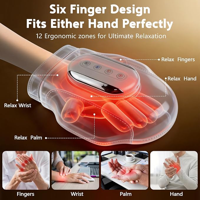Hand Massager with Heat and Compression, Soft Leather Cover Hand Massager for Arthritis and Carpal Tunnel, Either Hand Usable, 3 Modes 3 Heat 5 Intensities, for Wrist Palm Finger