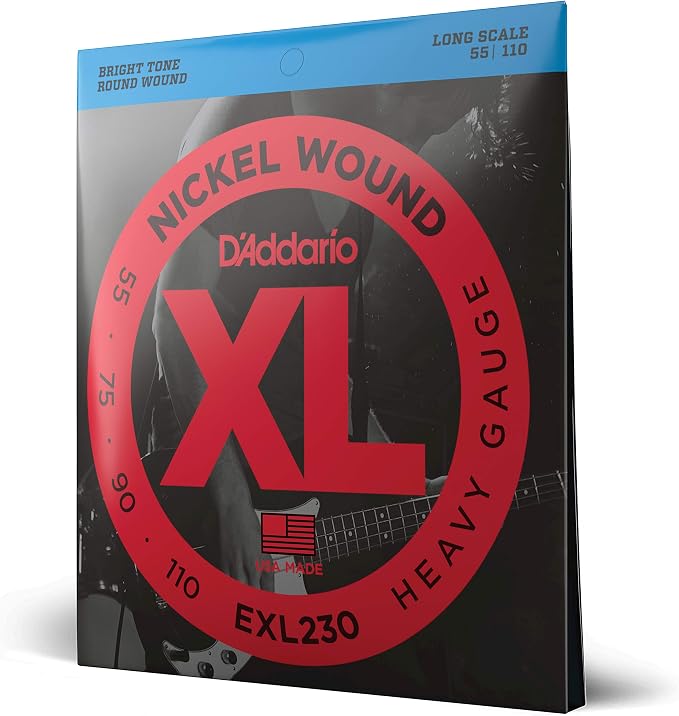 D'Addario Electric Bass Guitar Strings, XL Nickel, EXL230, Heavy Gauge 55-110, Long Scale, 4-String Set, Pack of 1