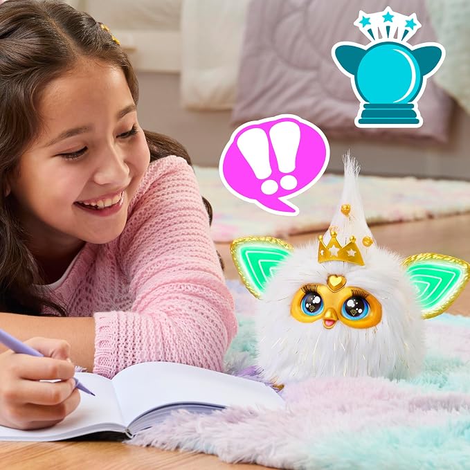 Furby Gold Glam Interactive Plush Toys for 6 Year Old Girls & Boys & Up, Voice Activated Animatronic, Speaks English & Furbish, White (Amazon Exclusive)