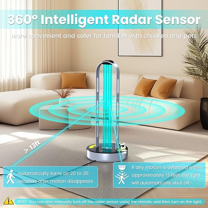 UV Light Sanitizer, Ultraviolet Lamp with Remote Control, UV Lamp with Motion Sensor,3 Speed Timings for Home, Room & Kitchen