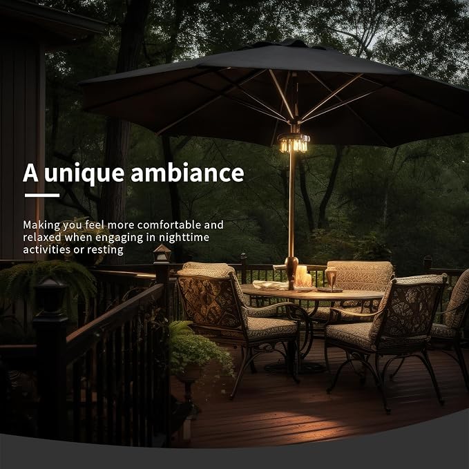 Patio 2 Packs Umbrella Light with LED Edison Bulbs, Battery Operation Cordless-Outdoor Umbrella Pole Lights with 2 Lighting Modes for Garden，Patio, Backyard, Camping or BBQ - Brown