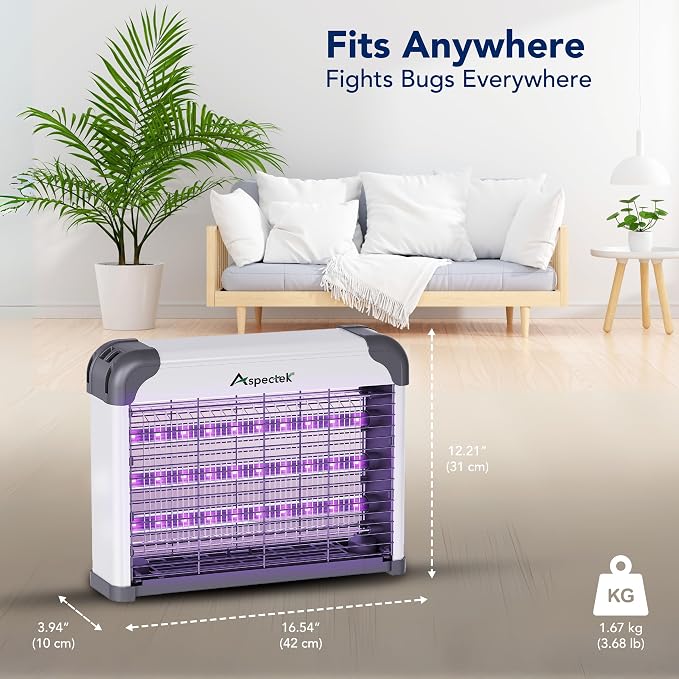 ASPECTEK Dual-Spectrum LED Bug Zapper Indoor, High-Voltage Electric Grid Mosquito and Fly Trap, 3 Long-Life UV LED Lamps 395nm, Kills Gnats, Moths, Wasps and Fruit Flies