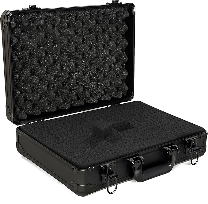 15 Inch Aluminum Carrying Case 15 X 11 X 6 Inch Ideal for Microphone & Camera Gear Transportation, DJ Mixer Case with Customizable Pre-Diced Foam, Black