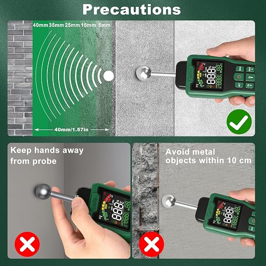 Moisture Meter, SQECH Pinless Moisture Meter with Thermometer, Flashlight, Alarm, Multifunctional Wood Moisture Meter with Color LCD, for Walls, Wood, Masonry, Caravans, Apartments