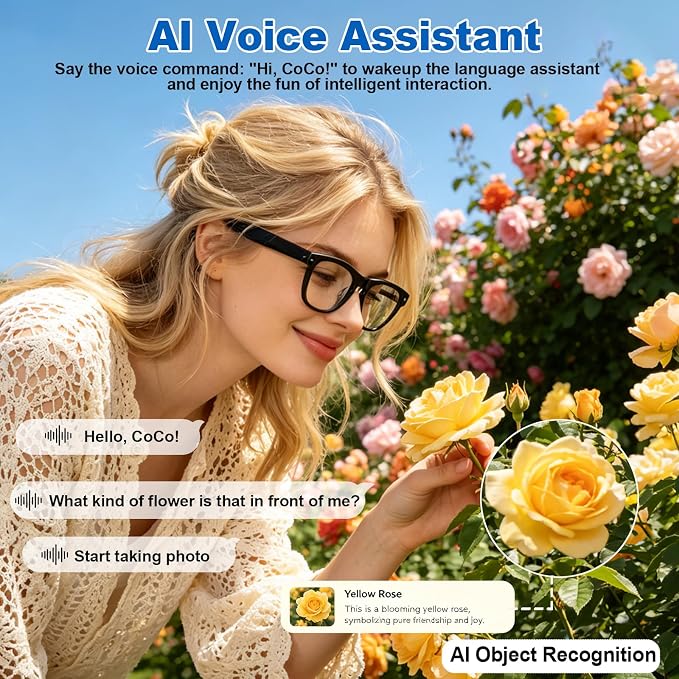 AI Smart Glasses with 8MP Camera, 1080P Video Recording, Real-Time Translation, AI Assistant & Object Recognition, Photochromic Lenses, Bluetooth 5.4 Calls & Music, IP65 Waterproof, 7-8Hr Battery